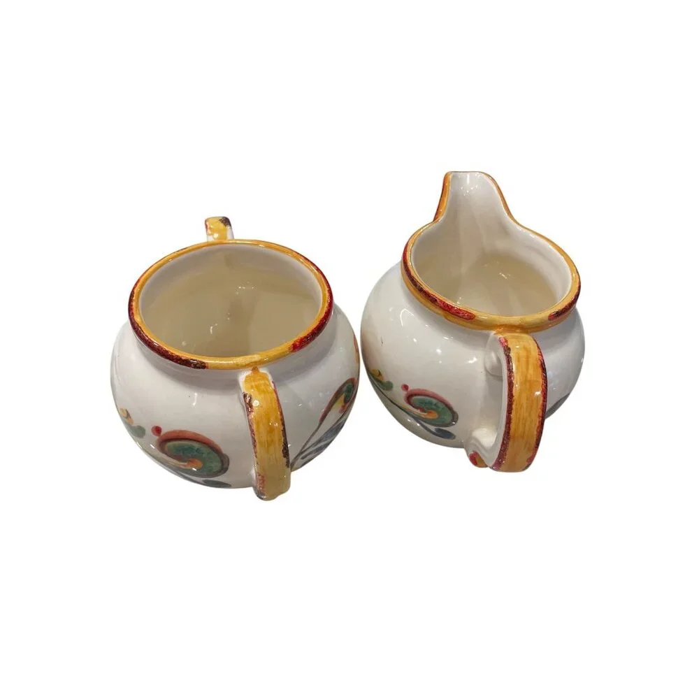 Sur La Table Italian Handmade floral ceramic bowl creamer sugar salt pepper set